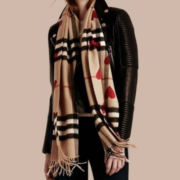 Burberry Accessories - Burberry Heart Print Reversible Cashmere Scarf /Wrap (Rare )